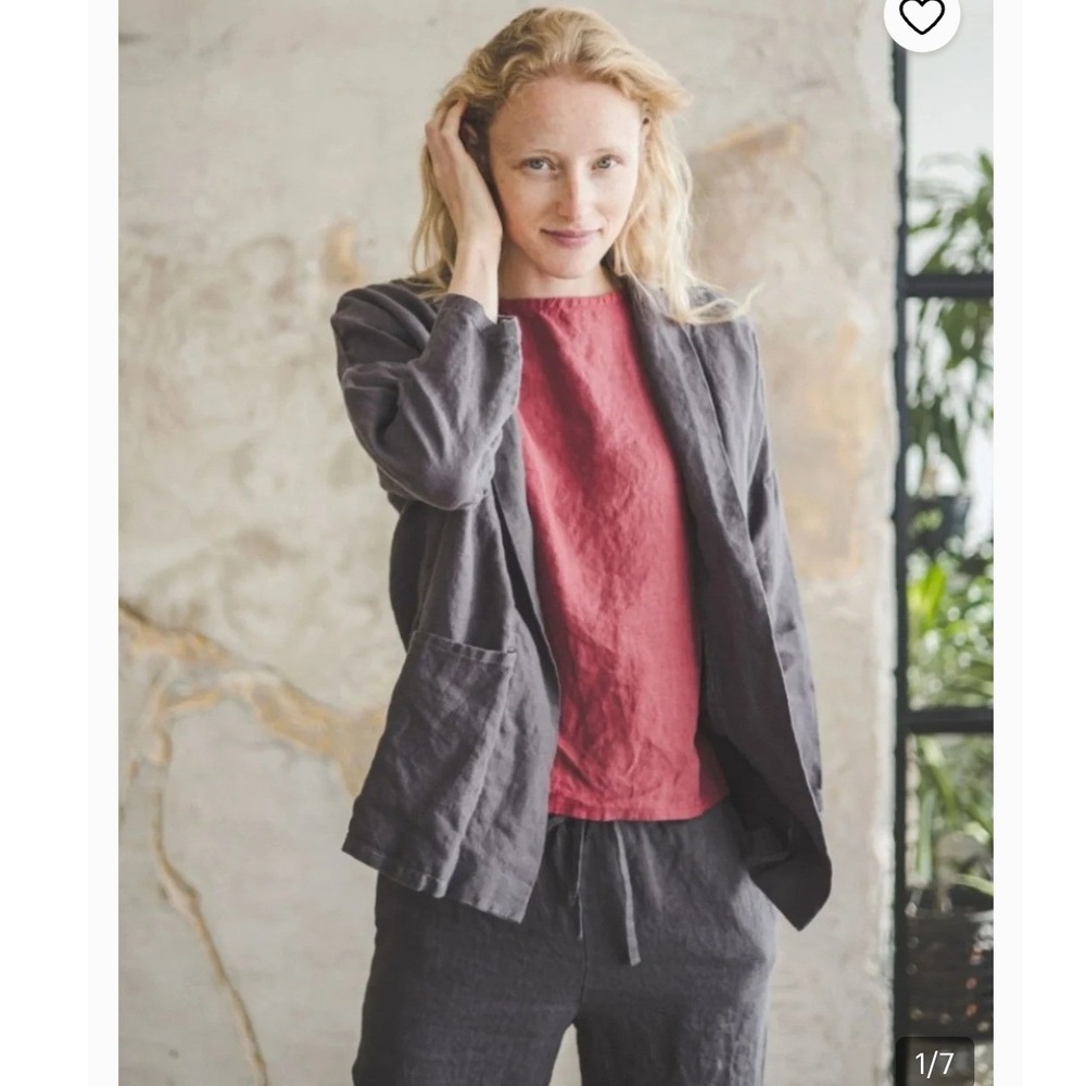 Old linen mill cardigan open front loose 100% linen Minimalist flaw purple